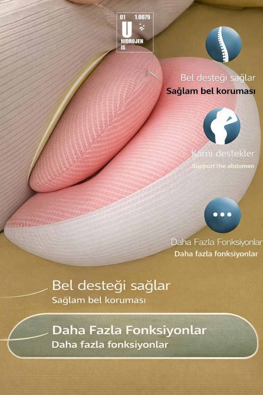 Bel Koruma Destekli Hamile Yastığı + Boyun Yastığı Hediye